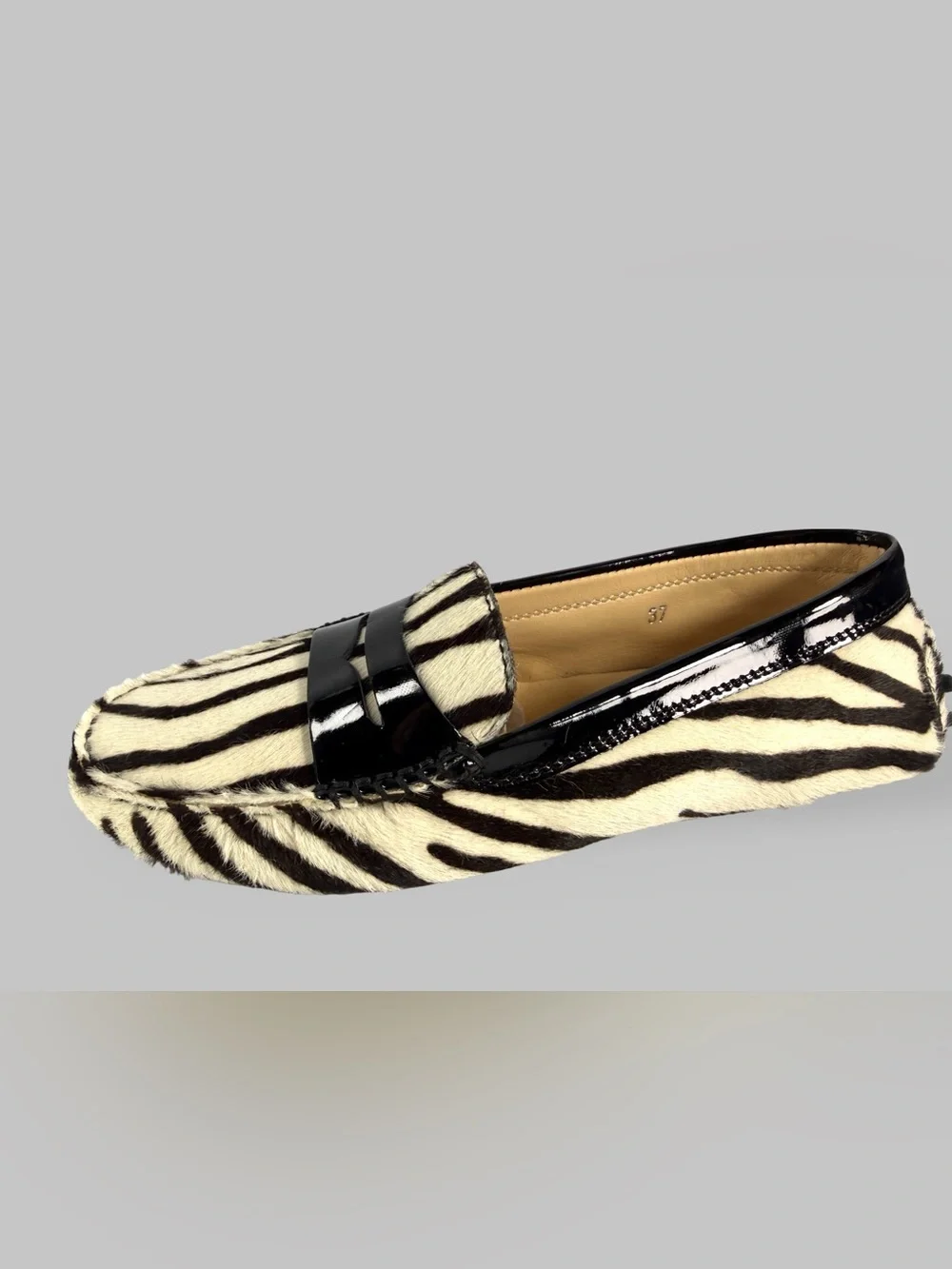 TOD'S Black & White Zebra-Print Penny Loafers